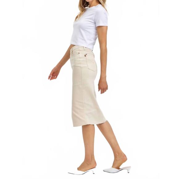 NEW JUDY BLUE high waist garment dyed criss-cross front slit long skirt in bone - Picture 7 of 7